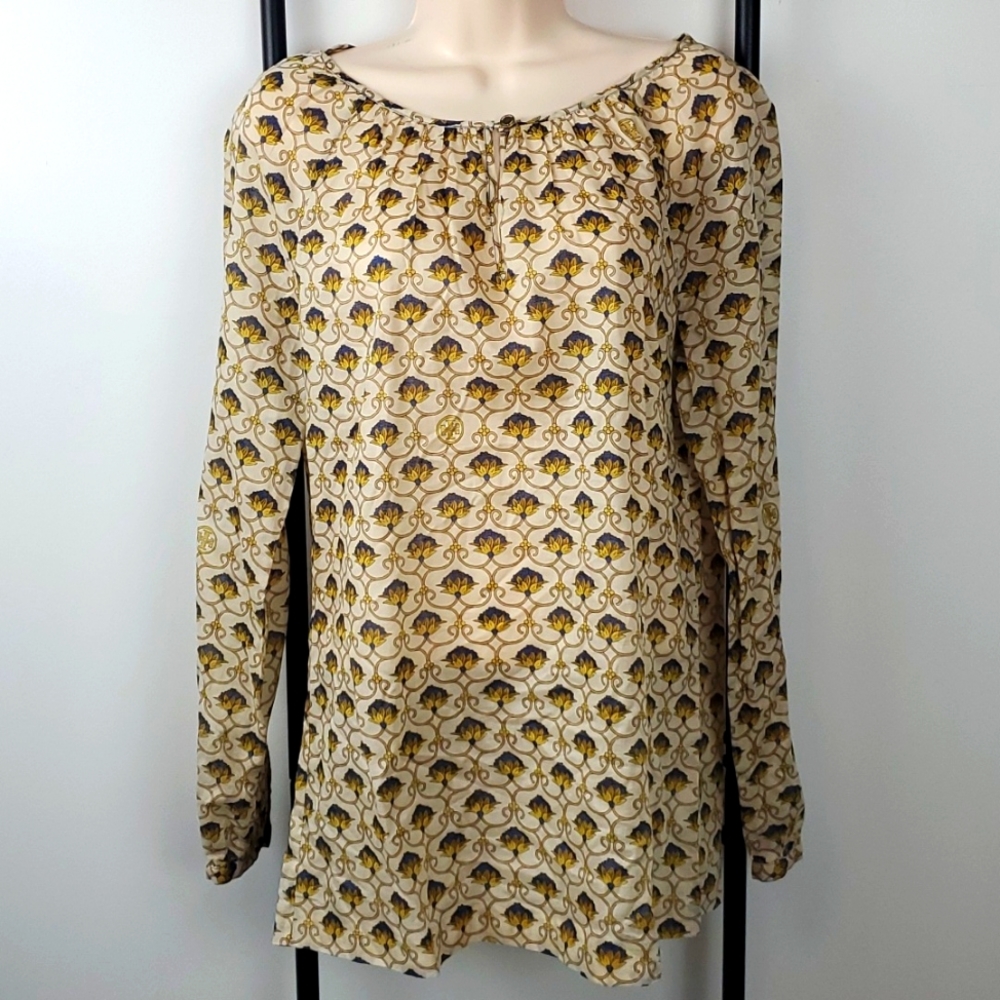 Tory Burch cotton tunic top blouse long sleeve floral women size S